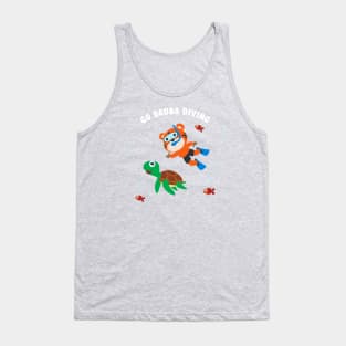 Diving with funny tiger and turtle with cartoon style. Tank Top